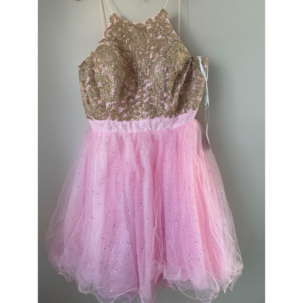 Damas Short Pink Gold‎ Lace Halter Sequin Corset Prom Quinceanera Birthday